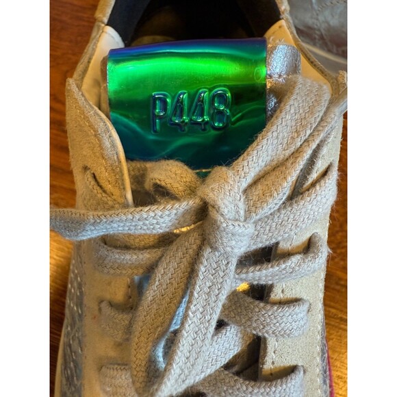 P448 John Sneakers Silver Gray Pink Accent Leather Womens EU Sz 38 US 8.5-9 - Picture 10 of 12